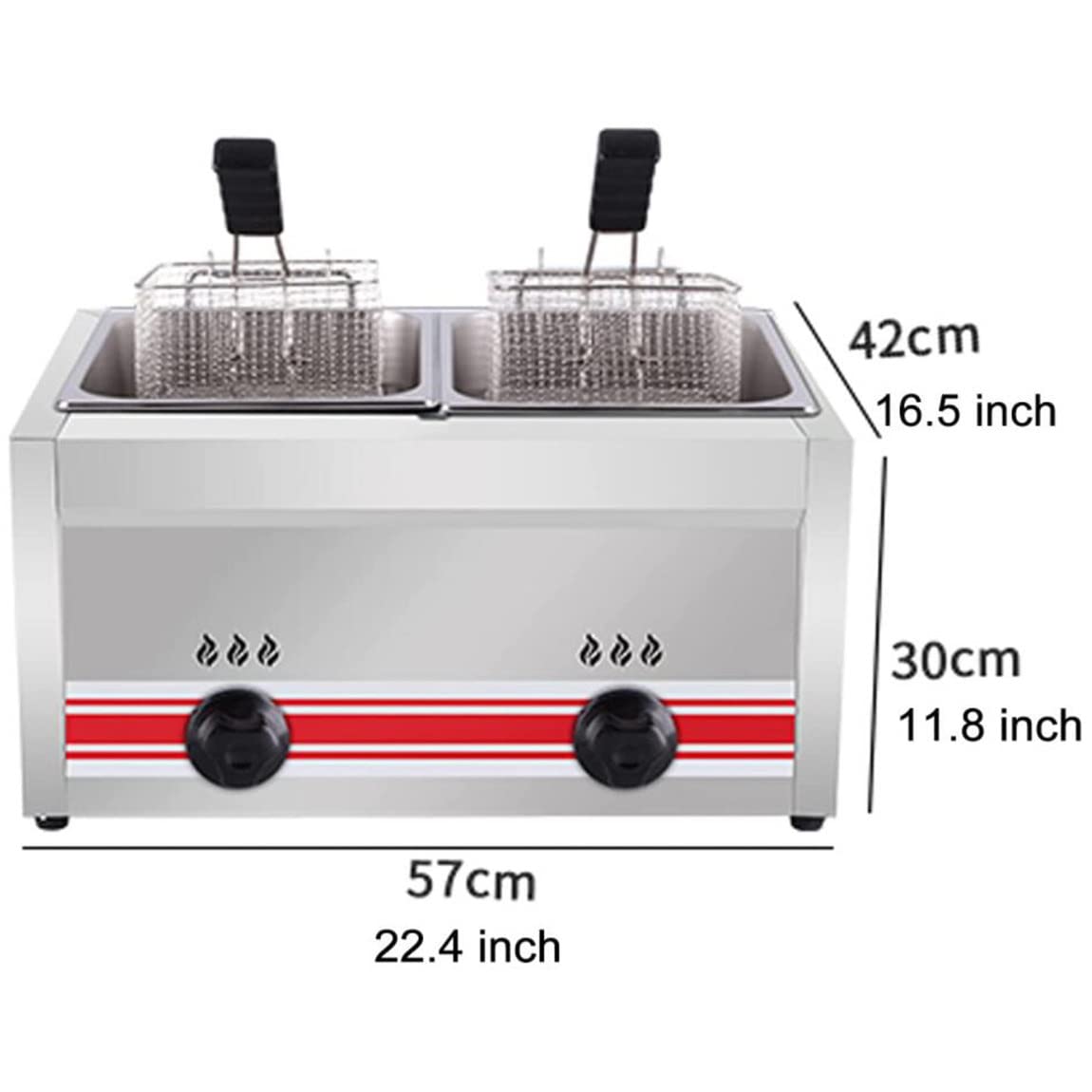 Friggitrice Professionale a Gas GPL, friggitrice Professionale in Acciaio Inox con cestelli e coperchi, per Cucina Domestica, Ristorante Commerciale, Doppio Cilindro 10L + 10L
