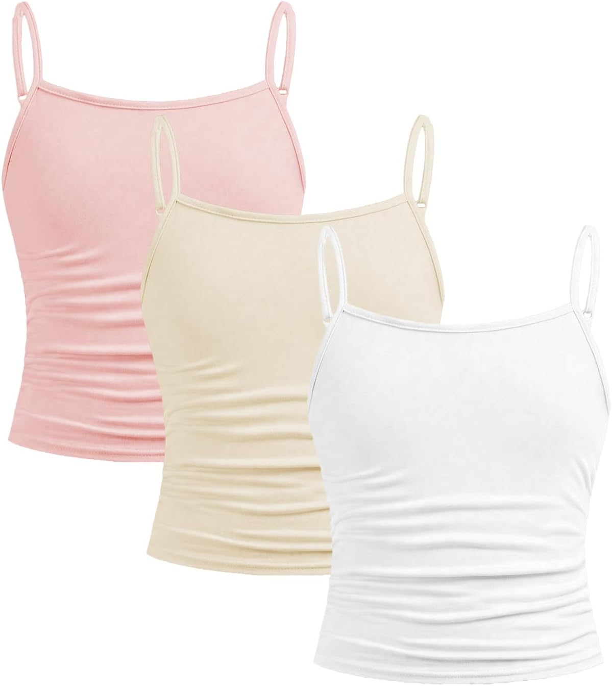 SOLY HUX Girl's Tank Tops 3 Packs Cute Ruched Spaghetti Strap Camisole Slim Fit Undershirts