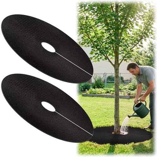 UCandy 32.5 Non-Woven Tree Mulch Ring 2 Pack Weed Barrier Mat Degradable Tree Mulch Used to inhibit Weed Growth and Landscape Weed Control Plant Root Protection