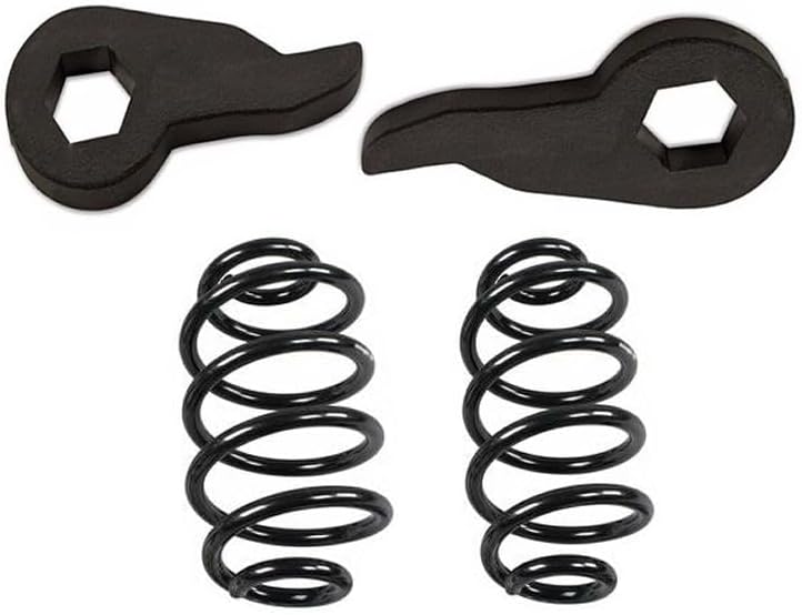 2000-2006 Tahoe Suburban Yukon XL 3" Front 4" Rear Lowering Drop Kit with Adjustable Cast Steel Torsion Keys and Powder Coated Coil Springs