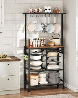 CHOEZON Pots and Pans Organizer Rack, Kitchen Bakers Rack, Multi-Tier Storage Shelf, Kitchen Island Table, Cooking Rack with Pots and Pans Storage, Rustic Brown and Black TPR60BF