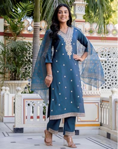 Image of SKYLEE Rayon Chikankari Embroidery Anarkali Kurta Set with Dupatta