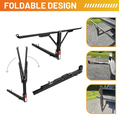 ECOTRIC Truck Bed Hitch Extender 2 in 1 Design Foldable Extension Pick Up Rack Canoe Boat Kayak Lumber w/Flag