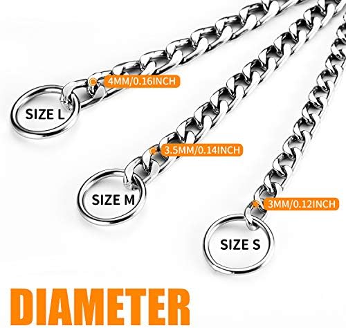 HAPPY HACHI Choke Chain for Dogs 60cm, Strong Slip Chain Collars Anti Chew for Medium Large Pet Dog, Silver Metal Necklace for Puppy Training Walking, M