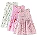 amropi Vestito Smanicato da Bambina, Confezione da 3, Bimba Floreale Estivi Abiti Rosa Verde Rosso,18-24 Mesi
