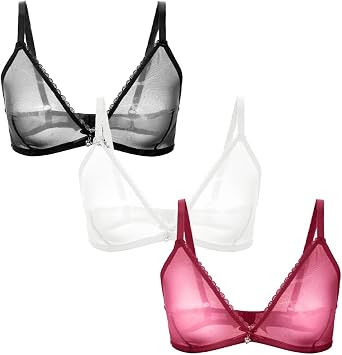 Women Sheer Mesh Transparent Unlined Bra Sexy Wireless Underwear