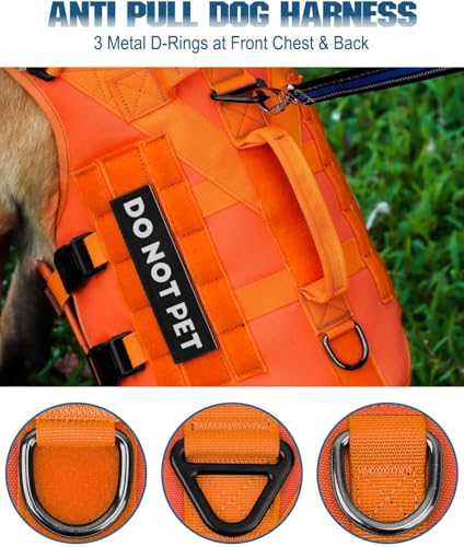 Image of Petnanny Tactical Dog Harness Service Vest for Large Dogs L Orange | Service dog vest with hook loop panel, MOLLE, handle, no pull design for K9 training & daily walks, ideal no pull harness