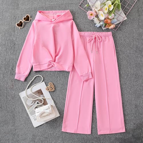 Image of Girls Clothing Set 2PC Outfits Crop Hoodie & Wide Leg Pants Fall Fashion Sweatshirt Set