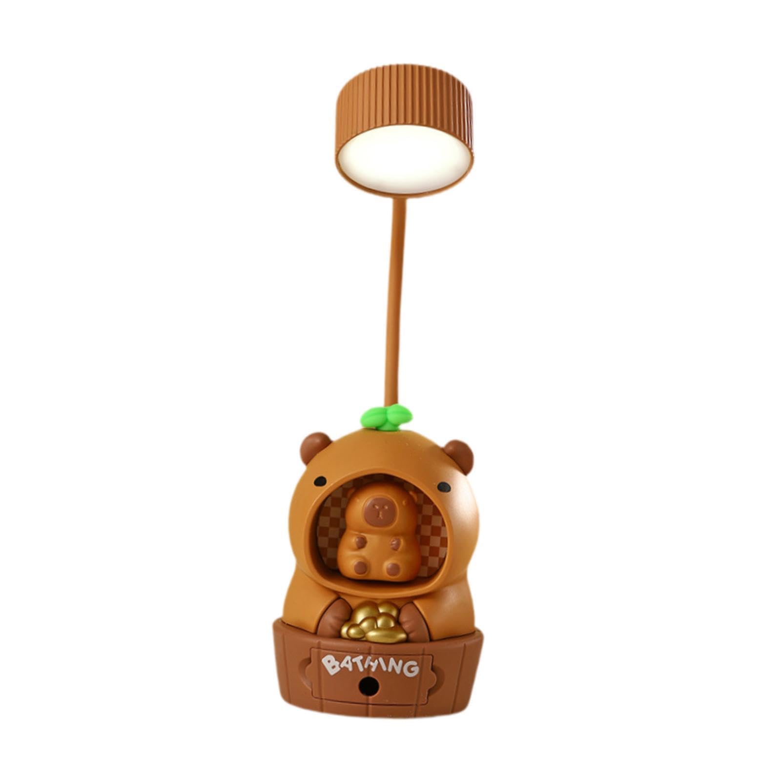 Fenteer Cute Capybara Led Desk Lamp for Kids, Reading Light,Rechargeable Portable Table Light with Pencil Sharpener for Bedroom, Grass