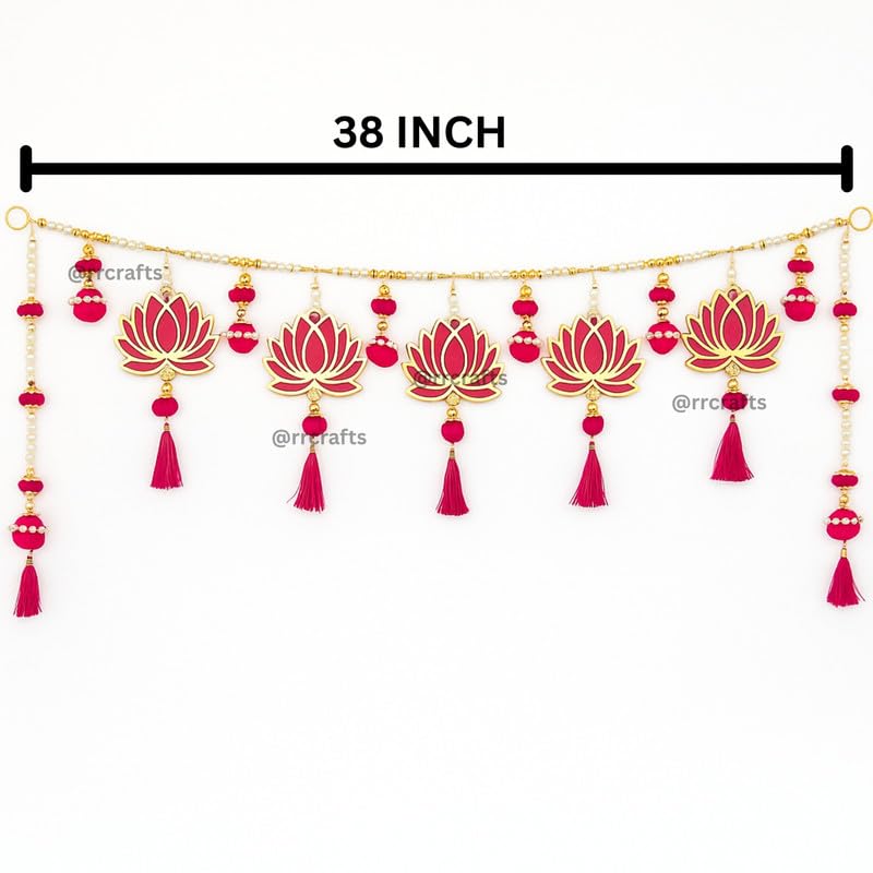 Image of Lotus Pink Jhumki Toran for Door Entrance,Toran for Main Door,Mandir, Diwali Festival Decor,Diwali Ganesh Pooja New Year Inauguration Wedding Festival Home Decor