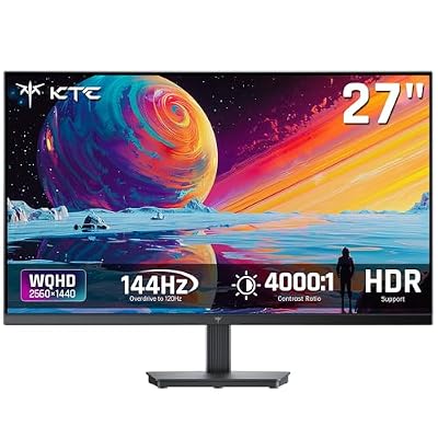 KTC 27 Inch QHD Computer Monitor - 144Hz Gaming PC Monitor 2K, 4000:1 Contrast, 129% sRGB, Adaptive Sync, HDMI DP, Anti-Blue Light, 3-Side Frameless, for Casual Games and Work, VESA Mount H27T27S