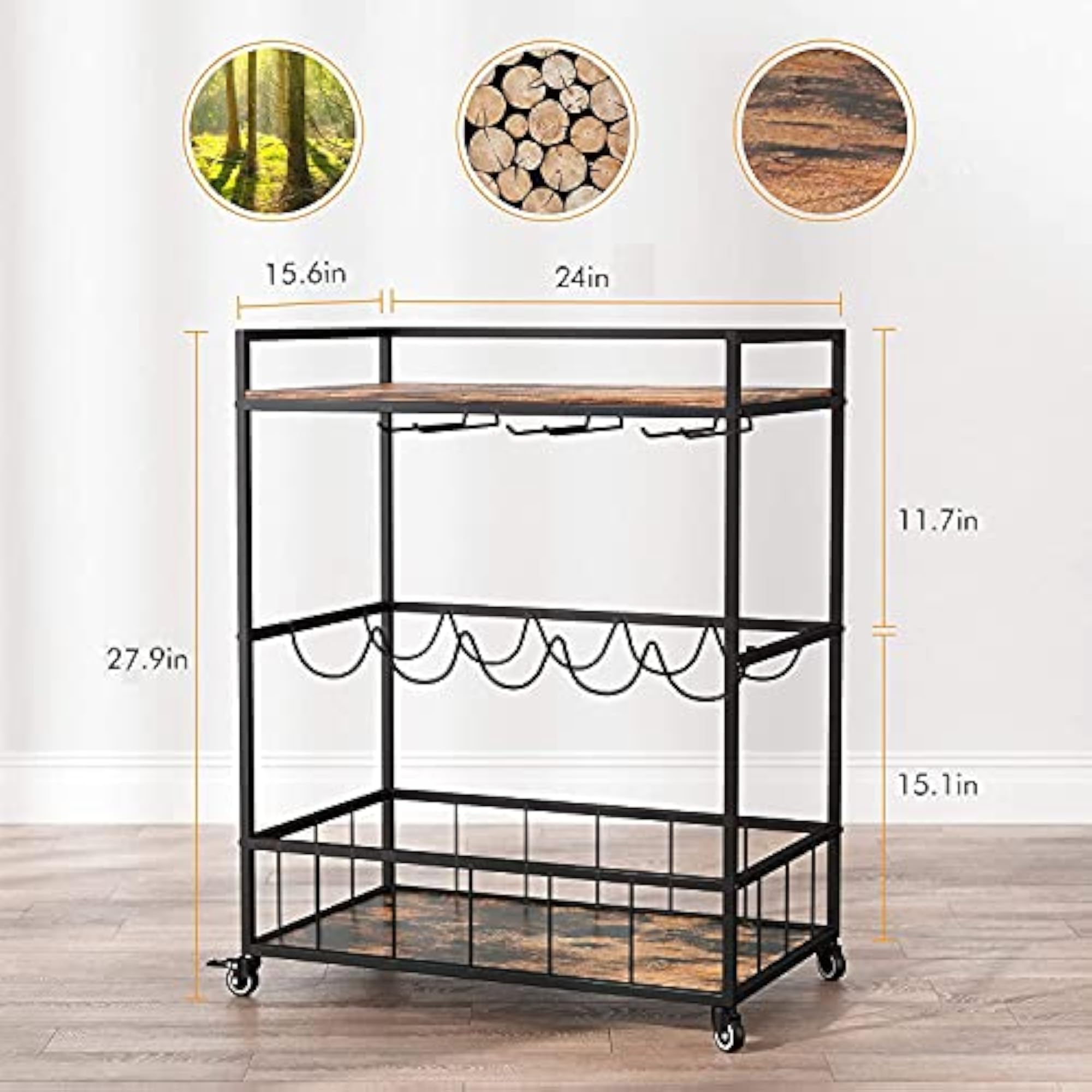 3-Tier Vintage Style Serving Trolley with Wheels