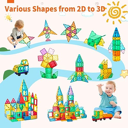 Magnetic Tiles, 100PCS Magnetic Building Blocks for Kids, Magnet 3D Montessori Kids Toy Set, Building Construction Educational STEM Toys for 3+ Year Old Boys and Girls Christmas Birthday Gifts - Image 6