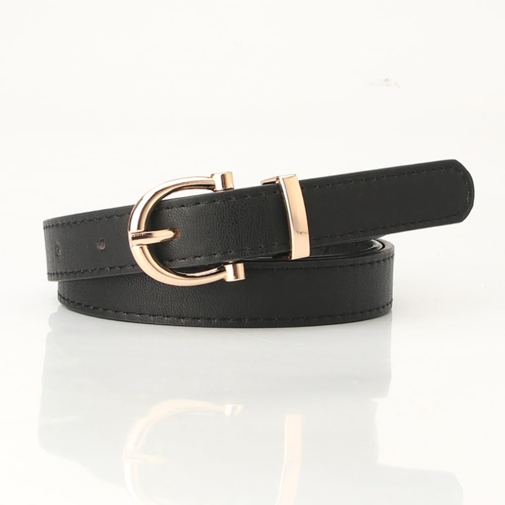Women Round Buckle Simple Style Adjustable Retro Pants Waistband Pants Bands Women Belt Leather Belts Black