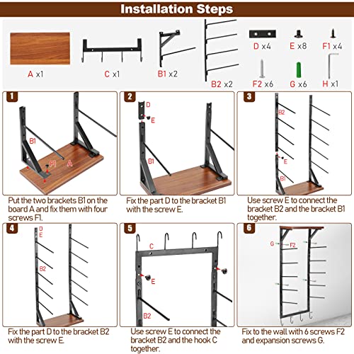 Jitnetiy Skateboard Wall Mount Skateboard Rack Five-Layer Skateboard Stand With 4 Hooks For Deck Longboard Standard Skateboard Mini Cruiser Skateboard #TOP5
