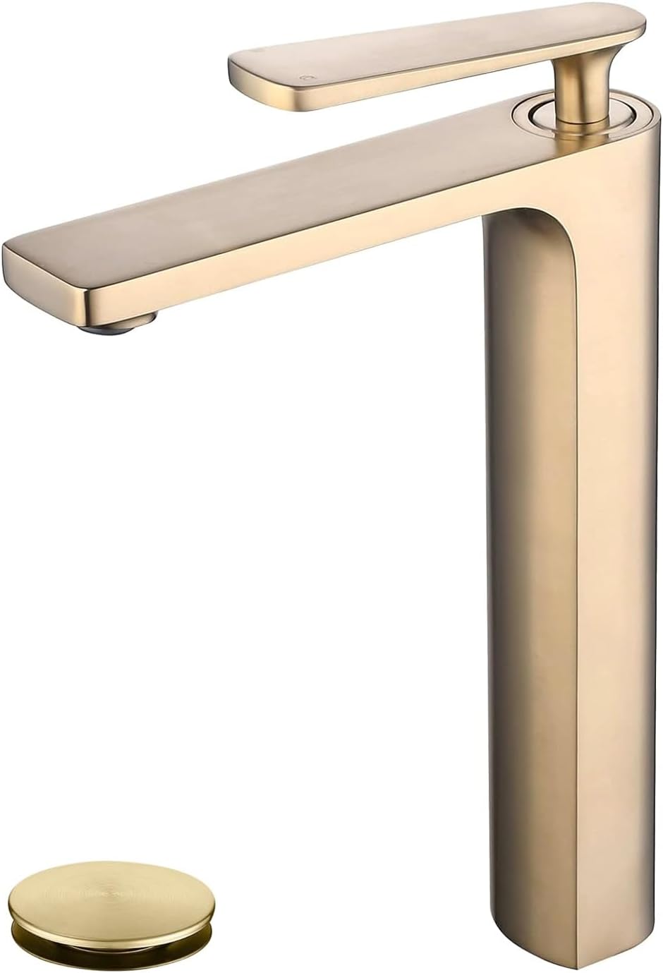 Vessel Sink Faucet and Drain Combo Brushed Gold, NEWRAIN Tall Bathroom Vessel Faucet Single Handle One Hole Lavatory Sink Bowl Mixer Tap with Pop Up Drain Without Overflow