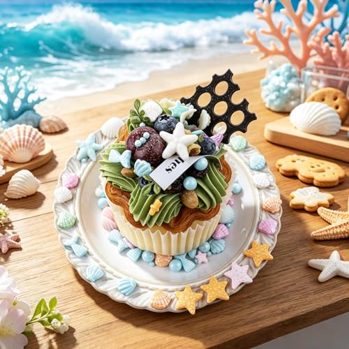 Image of Blue Ocean Mermaid Sprinkles, Edible Seashells Starfish Cake Decorations