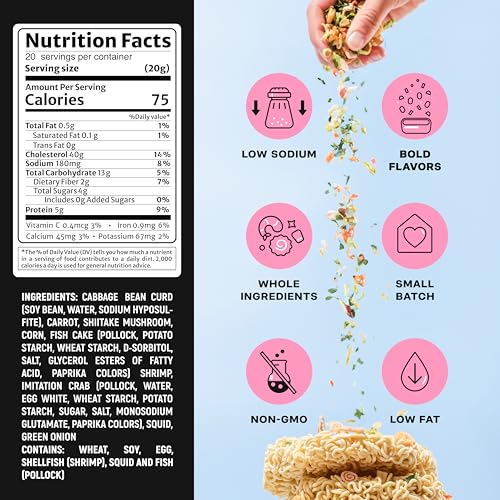 Image of Ramen Bae Seafood & Veggie Mix Ramen Toppings - Low Fat, Low Sodium | Dehydrated Ramen Toppers, Add Ins, Mix Ins for Ramens, Noodles, Soup, Fried Rice - Easy To Prep, Up To 20 Servings