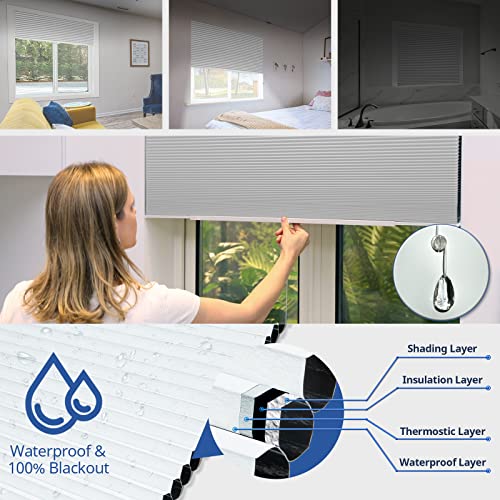 Cellular Shades No Tools Honeycomb Custom Blackout Blinds Easy Cutting Telescopic Track Cellular Blinds For Window Shades ，White, 39" W X 64" H #TOP4