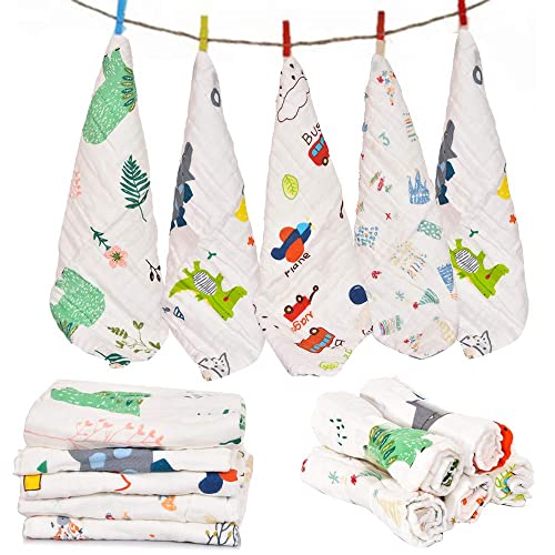 Image of BABY STATION Muslin Cotton Face Towels for Newborn Baby Extra Soft Hankies Reusable Napkins for Infants Toddlers (Pack of 5) White 30 * 30