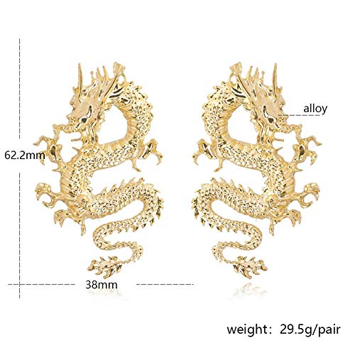 Vintage Chinese Style Dragon Stud Earrings for Women Jewelry(Gold)2