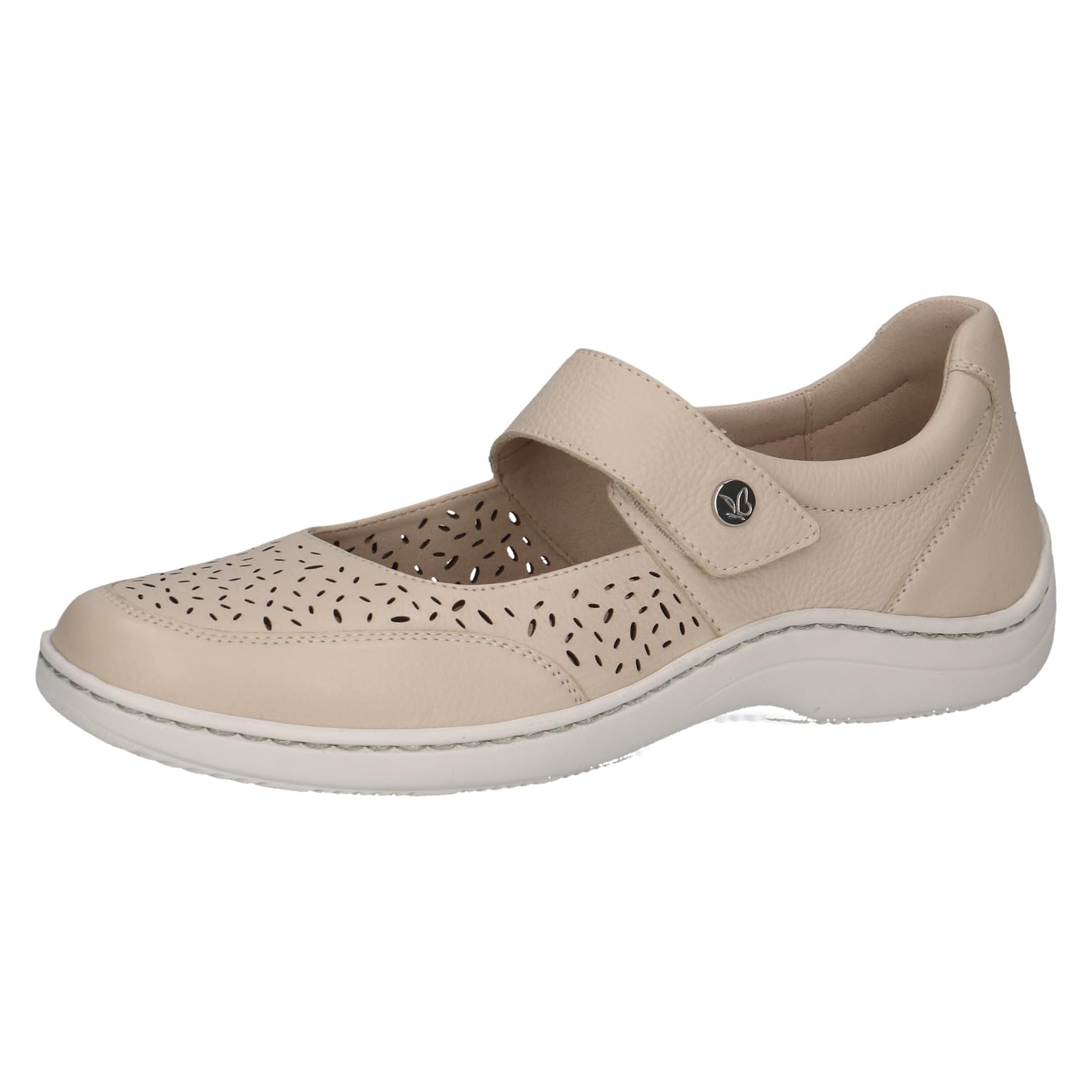 CAPRICE Comfort Women's Leather Ballet Flats with Strap, Beige (Eggshell Nappa), 7.5 UK