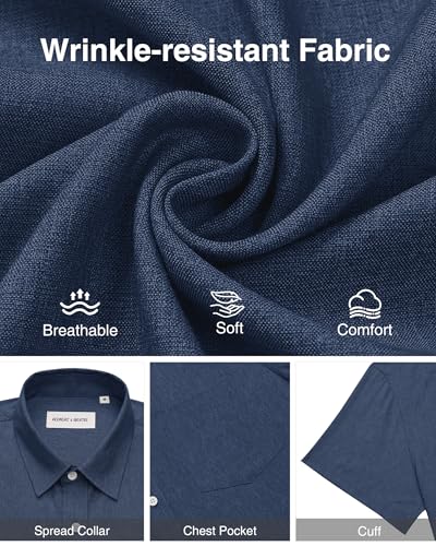 Image of Alimens & Gentle Mens Linen Shirts Short Sleeve Button Down Shirts Wrinkle Free Casual Vacation Beach Summer Tops