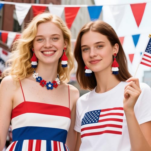 image for Me&Hz 4th of July Earrings Red White Blue Patriotic Earrings for Women