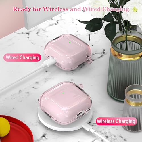 Image of for AirPods 4th Generation Case Cover 2024, Military-Grade Shockproof, Soft TPU Highly Transparent Anti-Yellowing for AirPods 4 Case with Cleaning Kit & Cute Round Buckle, Clear Pink