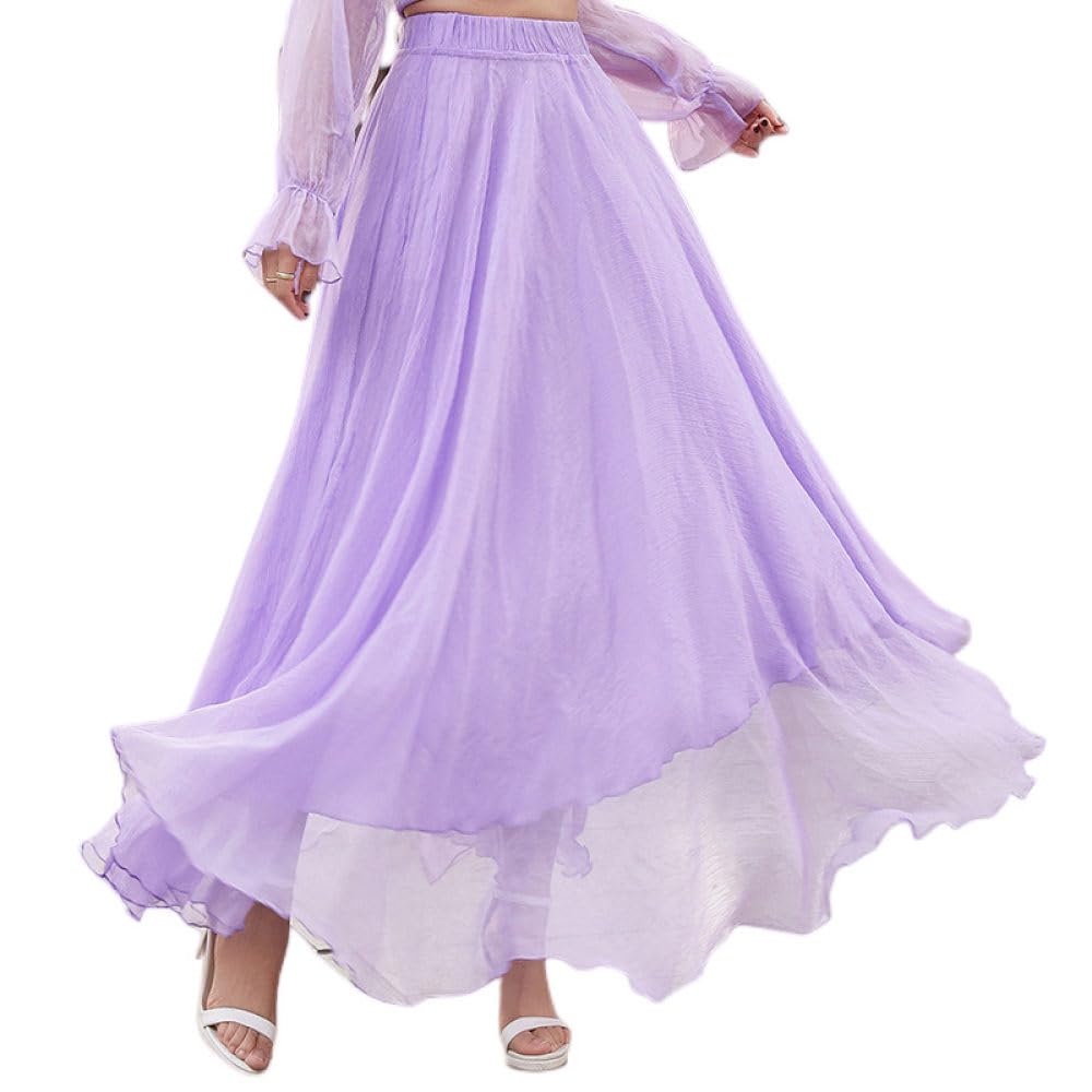 TatbUL Gonne,Gonna Midi in Chiffon Lilla da Donna Boho 8M Grande Gonna A Pieghe Altalena Leggera A-Line Increspato Ruffle Mopping Floor Beach Gonne Lunghe per Ragazze Ladies