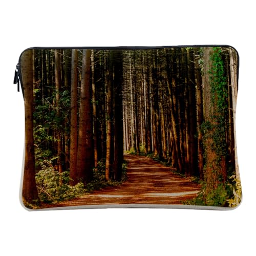 Housse ordinateur aspect lin route foret conifere 12-13 pouces