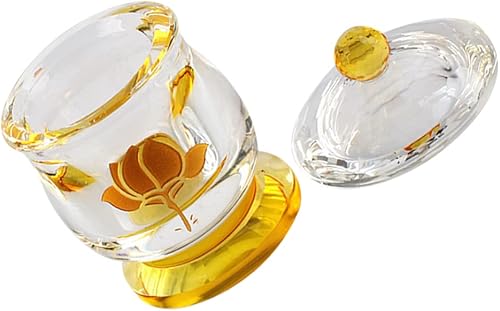 Miniatura 5 de VOSAREA Taza de cristal con diseño de loto impreso de agua bendita taza de ofrenda budista Tazón de altar tibetano Taza de altar tibetano