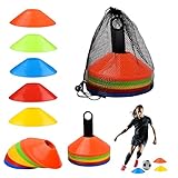 Sport Hütchen Fussball, 50 Stück Trainingskegel, Trainings Fußballkegel, Sports Training Cones, Markierungshütchen, Fussball Markierungskegel Mit Ständer und Netztasche für Basketball Handball