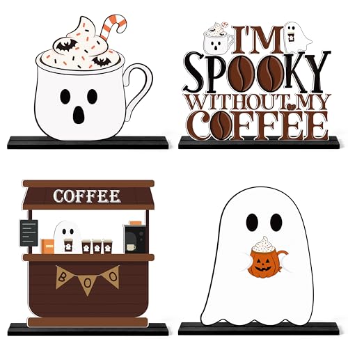 CNhoqc Halloween Ghost Coffee Centerpiece - 4Pcs Detachable Wooden...