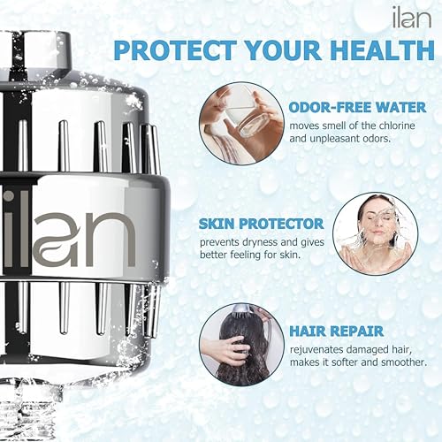 Image of Ilan 15 Stage Shower Filter for Hard Water | Water Softener for Bathroom | Removes Impurities for Healthier Skin & Hair | Chlorine Remover | Hard Water Tap Filter