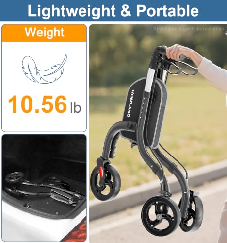 Image of HOMLAND Foldable 3 Wheel Walkers for Seniors, Lightweight Aluminum Frame
