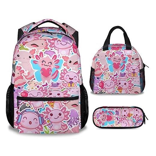 Trendy Axolotl Backpack with Lunch Combo