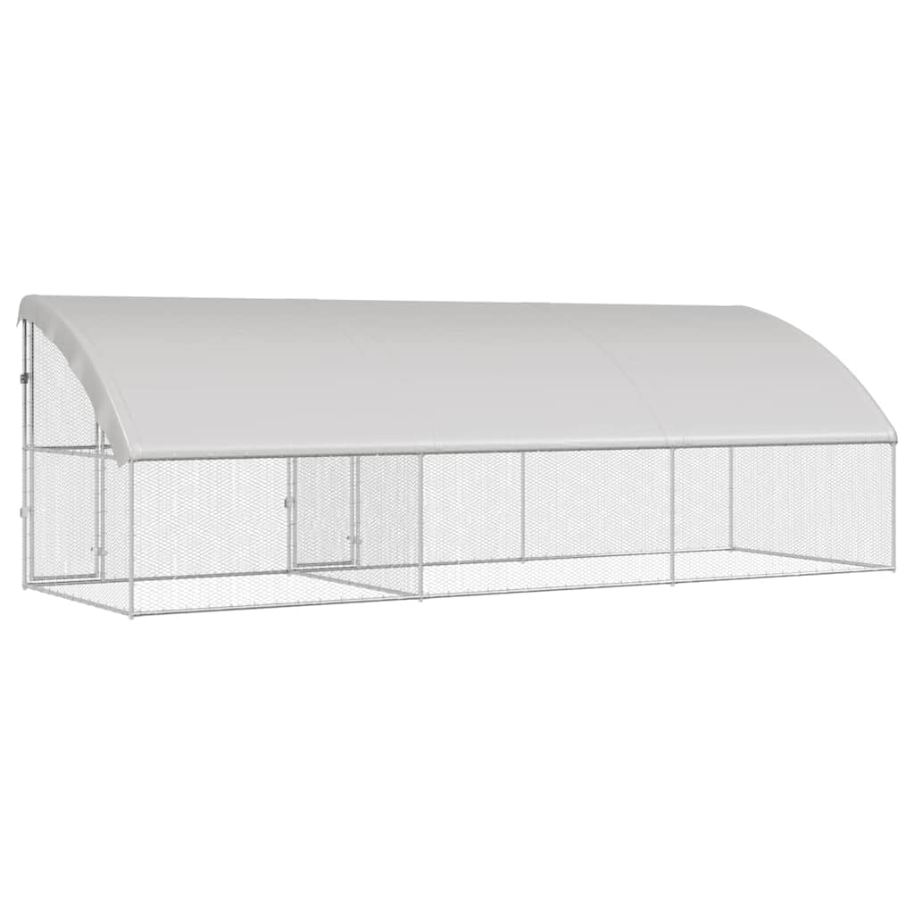 Klatka dla kurcząt, zestaw 3 sztuk, 600 x 200 x 200 cm, ocynkowana stal, odporna na warunki atmosferyczne, zamykana, nowoczesne wzornictwo do bezpiecznego użytku na zewnątrz z dachem siatkowym