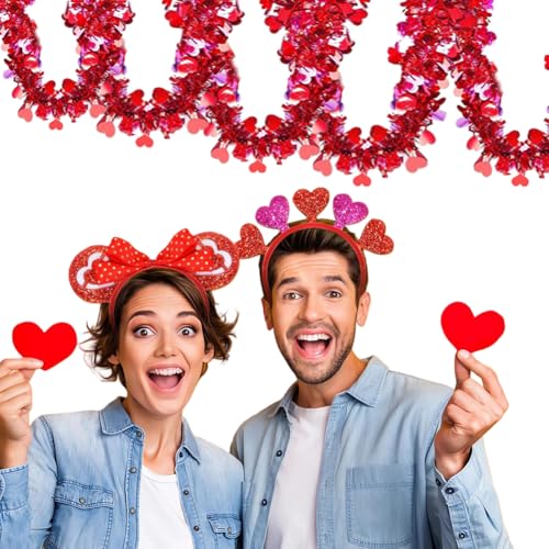 Image of 33 Feet Long Valentine's Day Tinsel Garland Red Heart Tinsel Holiday Decor for Outdoor or Indoor Use, Wedding Birthday Party Supplies Mothers Day Christmas Tree Garland Decorations
