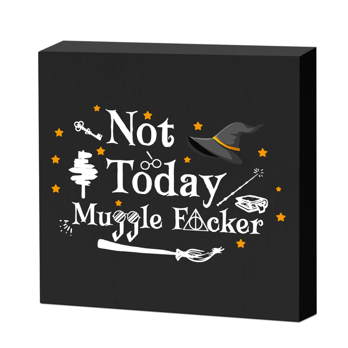 Magic Wizard Stuff Decorative Wooden Box Sign, Magic Movie Merch Inspired Book Lover Gifts, Rustic Farmhouse Office Home Kitchen Decor Desk Accessories Wood Block Plaque Desk Shelf Table Decor