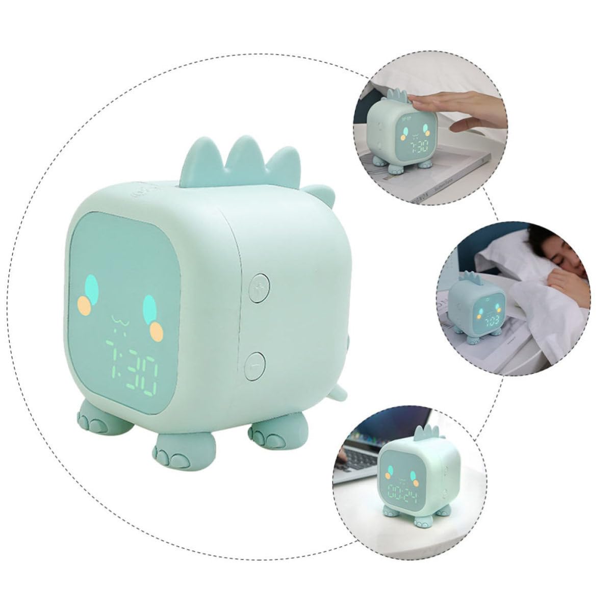 Reloj Despertador Infantil Digital Luz LED Verde y Temporizador de Siesta para Habitación Ñiño, Material Silicona y Abs, Diseño Moderno para Uso en Dormitorio