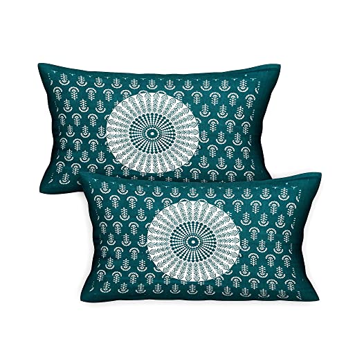 Image of RajasthaniKart Pure Cotton 144 TC Printed Double /Queen Bed Elastic Fitted Bedsheet with 2 Pillow Covers - All Around Elastic | 60 inchx78 inch, Fits Up to 8 inch Mattress | Jaipuri Print, 5248