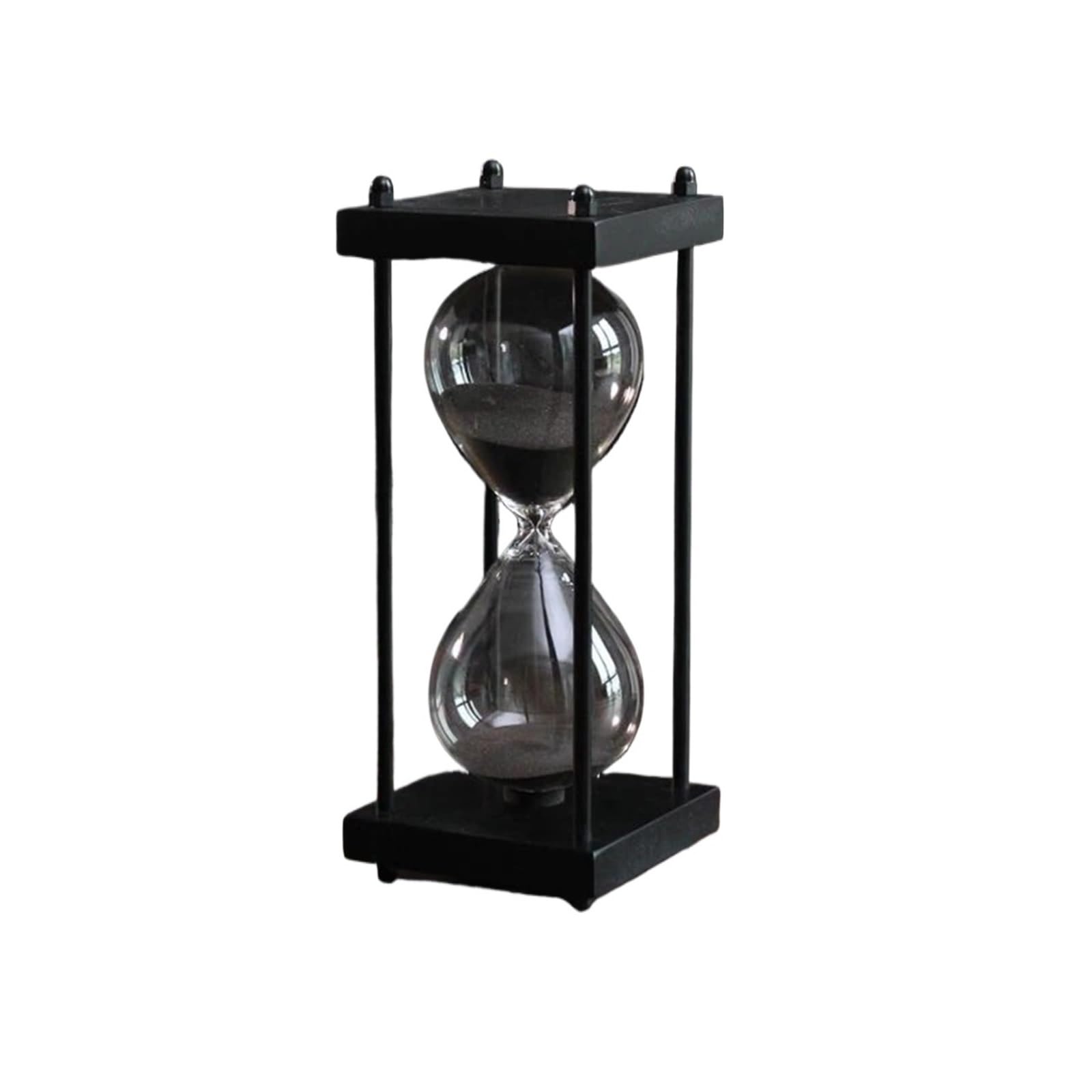 Wooden Hourglass Timer, Hourglass Sand Timer Multicolor 30/45/60 Min Glass Home Ornaments Kitchen Clock(Black,30min)