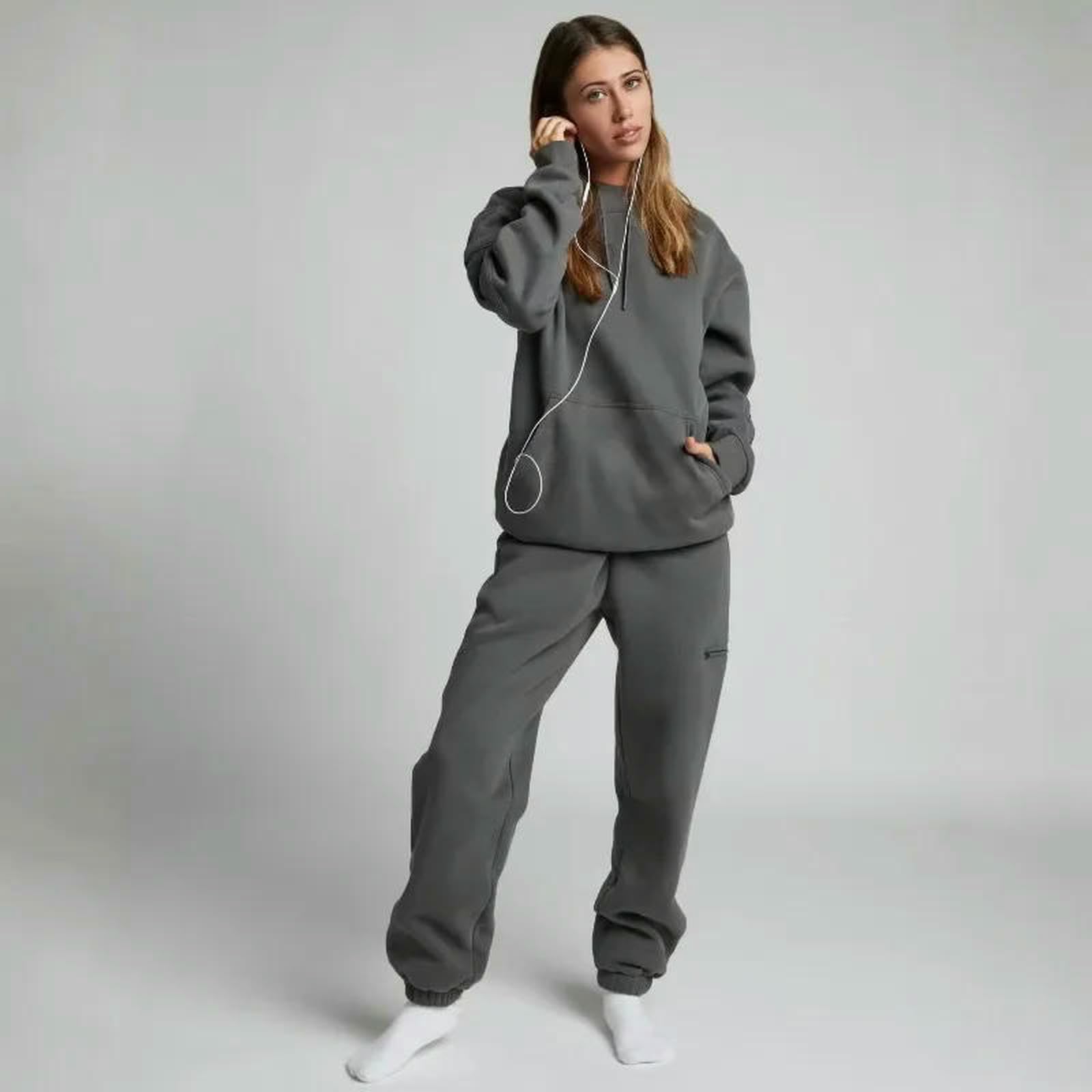 Bluza z kapturem stroje treningowe fitness jesień zima damski dres sportowa bluza z kieszenią bluzy z kapturem z naszywką na oczy spodnie dresowe dwuczęściowy zestaw