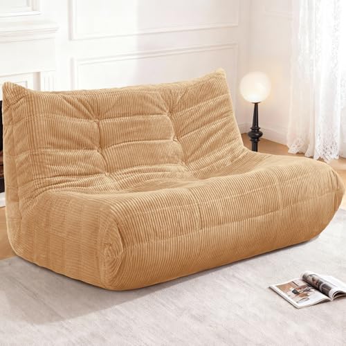 Image of Bean Bag Chair,Giant Beanbag Chairs for Adults,Comfy Large Fireside Chair Lazy Sofa,Corduroy Bean Bag Lounger with Memory Foam Filled,Floor Sofa Couch for Home,Living Room (Khaki, Loveseat)