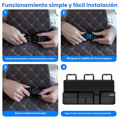 Miniatura 6 de Einesin Organizador Maletero Coche Colgante Con 9 Bolsillos, Organizador Furgoneta, Organizador Coche Impermeable Plegable,105 X 52 Cm