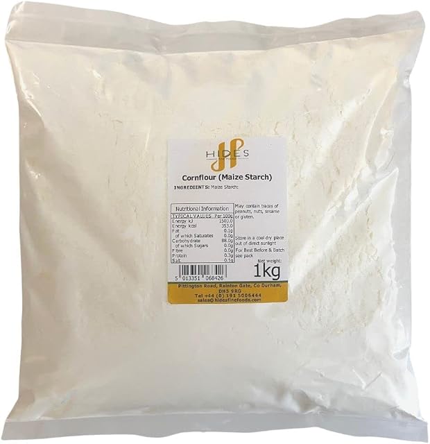 Hides Fine Foods - Cornflour ( Maize Starch ) 1kg - GMO Free - Suitable for Vegetarians - Baking - Bread - Cakes - Pancakes - Pastries - Sauce Thickener