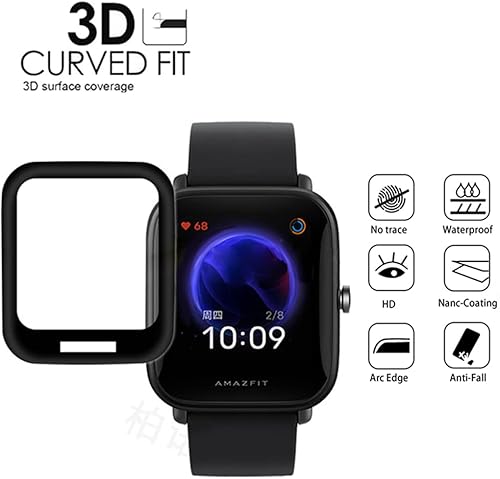 Miniatura 3 de Protector de pantalla de borde curvado 3D de 3 piezas compatible con Amazfit Bip U Pro Smart Watch Soft HD transparente TPU película protectora