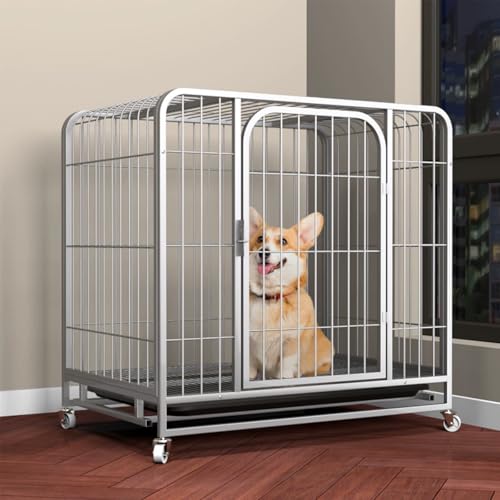 Poxvythb 犬 ゲージ 屋根付き ペットケージ 大型犬・小型犬用 おしゃれな小屋 トイレノイズ防止 衝突防止ロック搭載 引き出し式トレーで掃除楽々 組立簡単 ダブルドア付き 室内外兼用 ペットクレート(寸法:78x54x72cm)