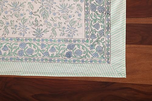 ATOSII Aster Blue 100% Cotton Rectangle Boho Fall Tablecloth, Handblock Floral Table Cloth Linen for Kitchen Dining I Parties Wedding Outdoors Christmas Thanksgiving I Fall Home Decor 60 X 108 Inches by ATOSII - Image 4